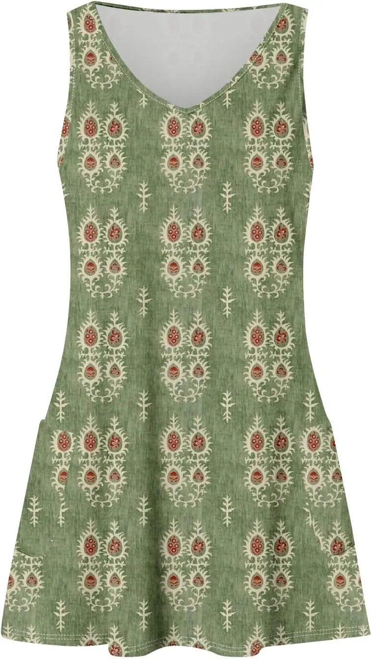4Th of July Dress Women 2025 Summer Casual Loose Sleeveless Cotton Sundresses Tank Dresses with Pockets