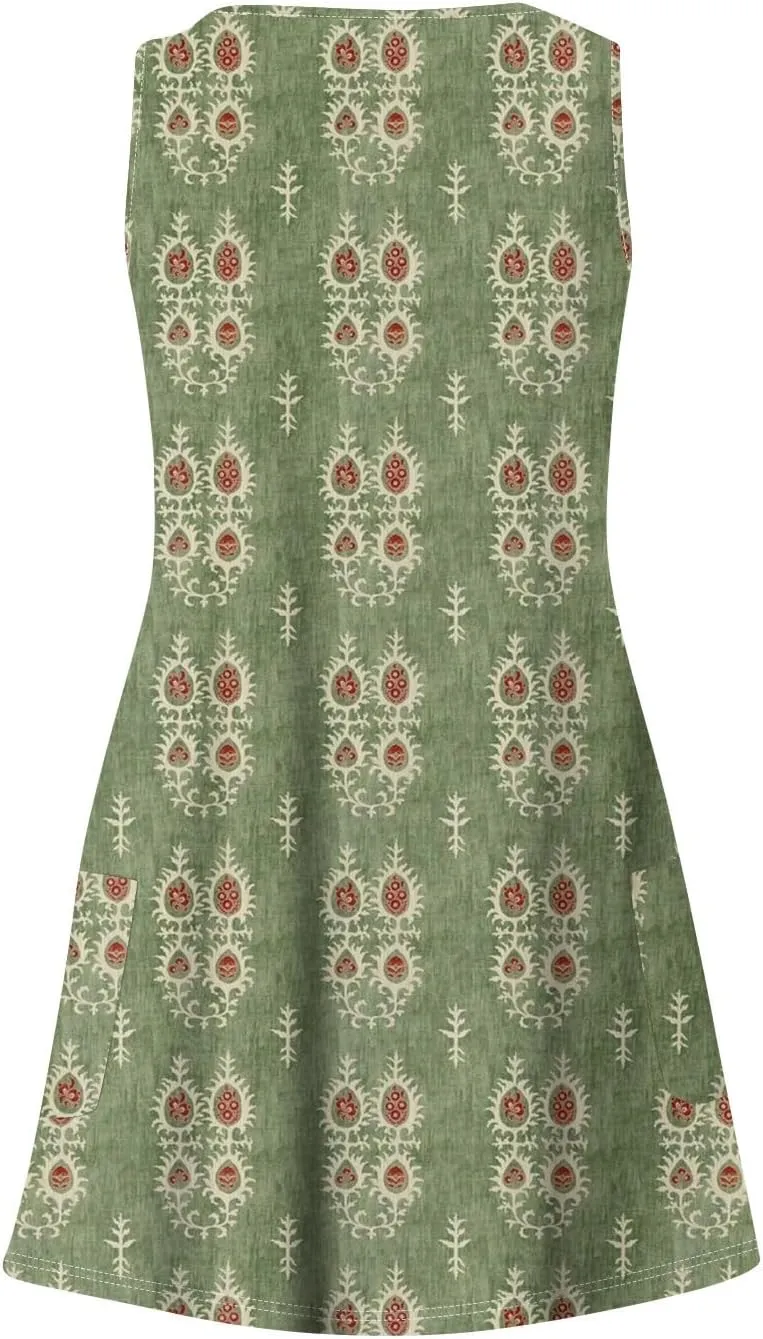 4Th of July Dress Women 2025 Summer Casual Loose Sleeveless Cotton Sundresses Tank Dresses with Pockets