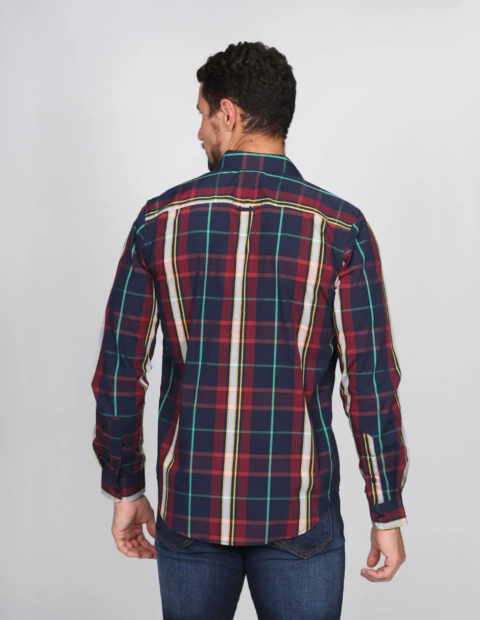 CAMISAS HOMBRE MODA CASUALES MANGA LARGA CUADROS 8 B15112