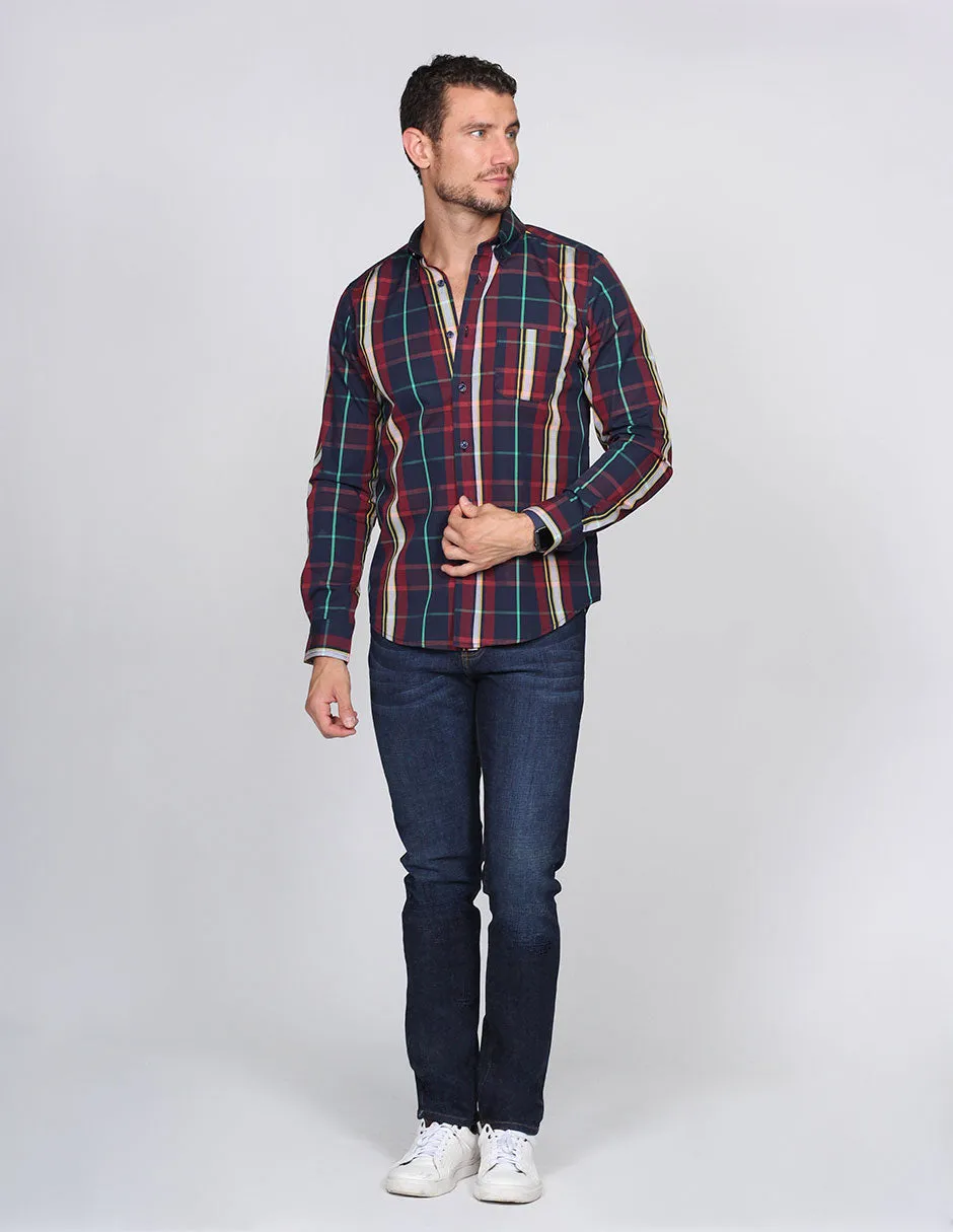 CAMISAS HOMBRE MODA CASUALES MANGA LARGA CUADROS 8 B15112