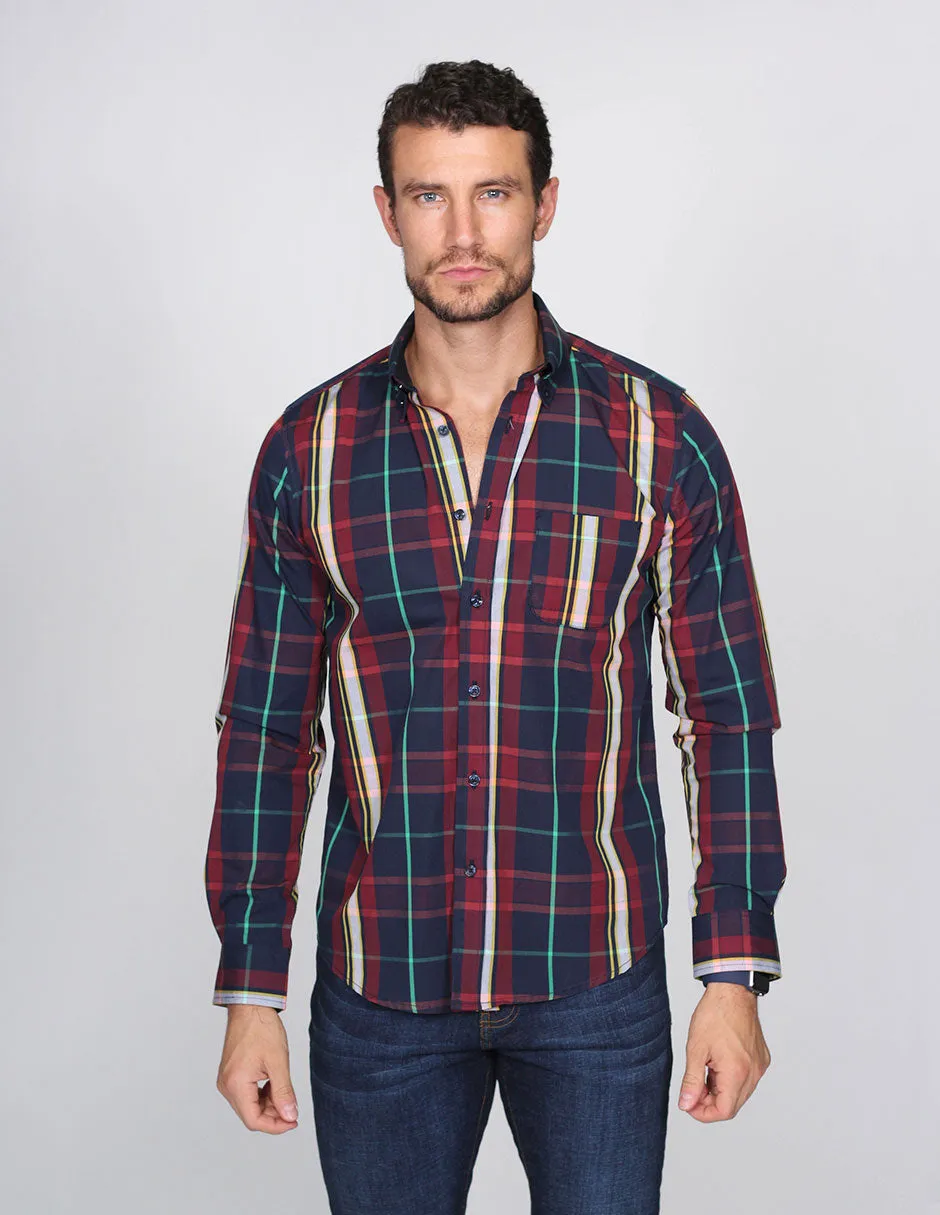 CAMISAS HOMBRE MODA CASUALES MANGA LARGA CUADROS 8 B15112