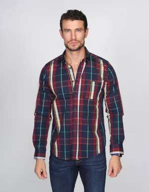 CAMISAS HOMBRE MODA CASUALES MANGA LARGA CUADROS 8 B15112