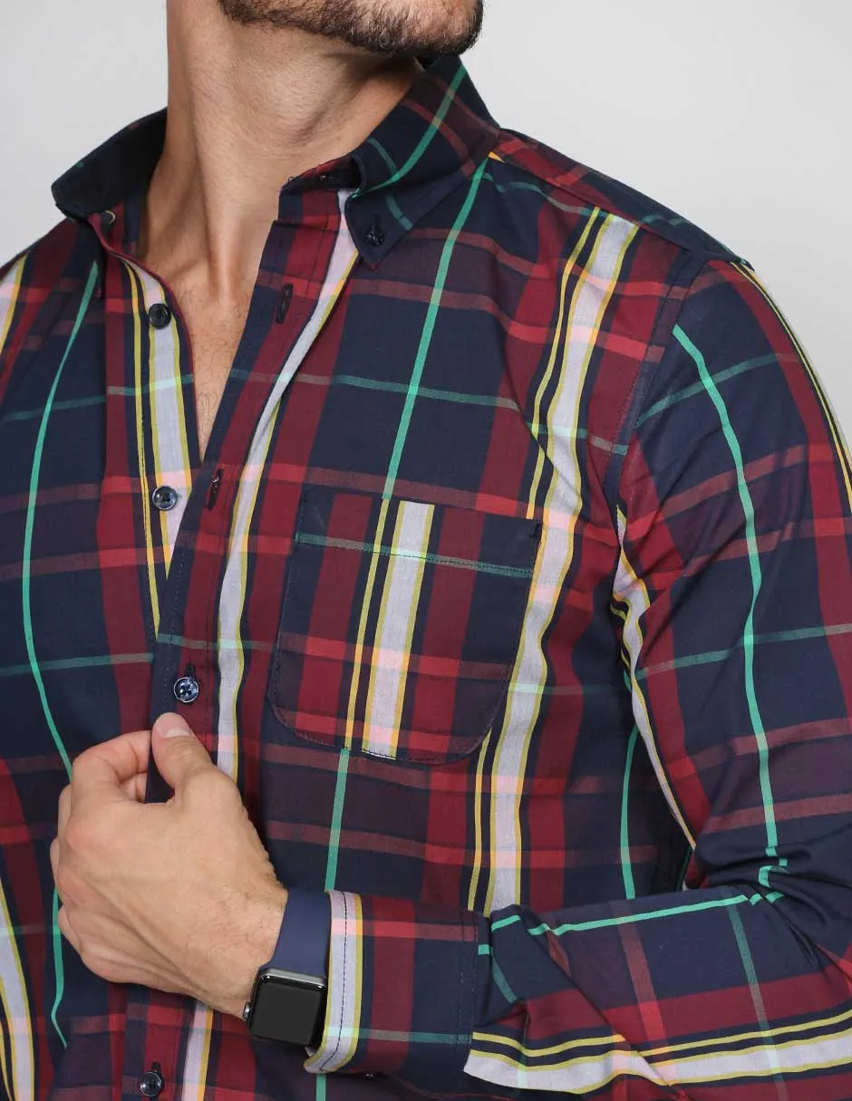 CAMISAS HOMBRE MODA CASUALES MANGA LARGA CUADROS 8 B15112