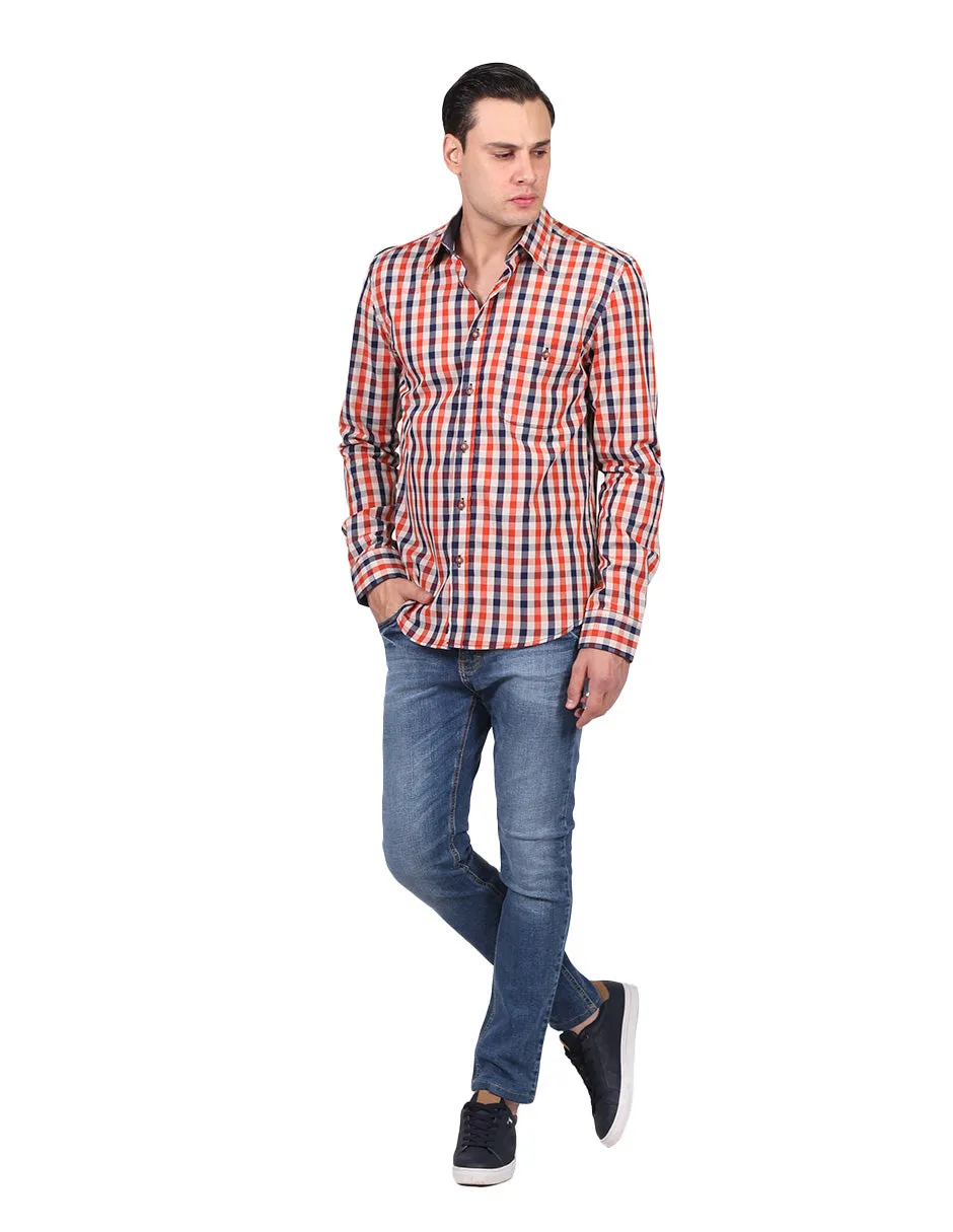 Camisas Hombre Slim Fit Manga Larga Cuadros 5 B25114