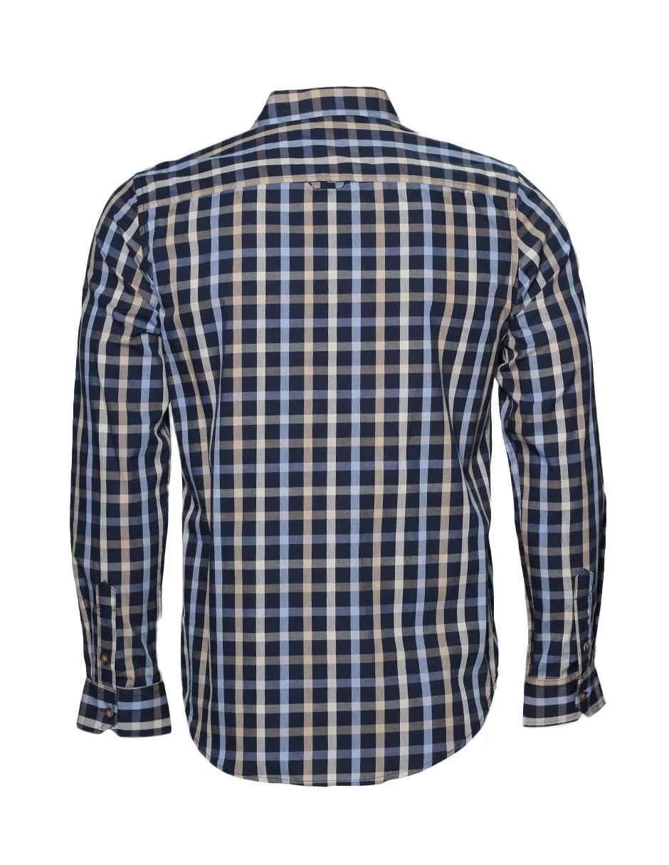 Camisas Hombre Slim Fit Manga Larga Cuadros 6 B25114