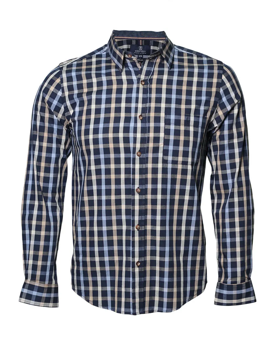 Camisas Hombre Slim Fit Manga Larga Cuadros 6 B25114
