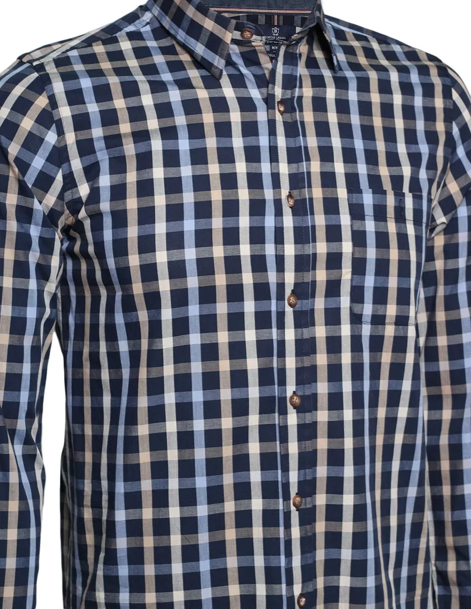Camisas Hombre Slim Fit Manga Larga Cuadros 6 B25114