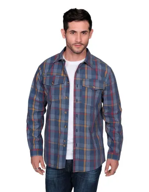Camisas Para Hombre De Manga Larga Tipo Pana Con Estampado De Cuadros Relaxed Fit B35123 Azul
