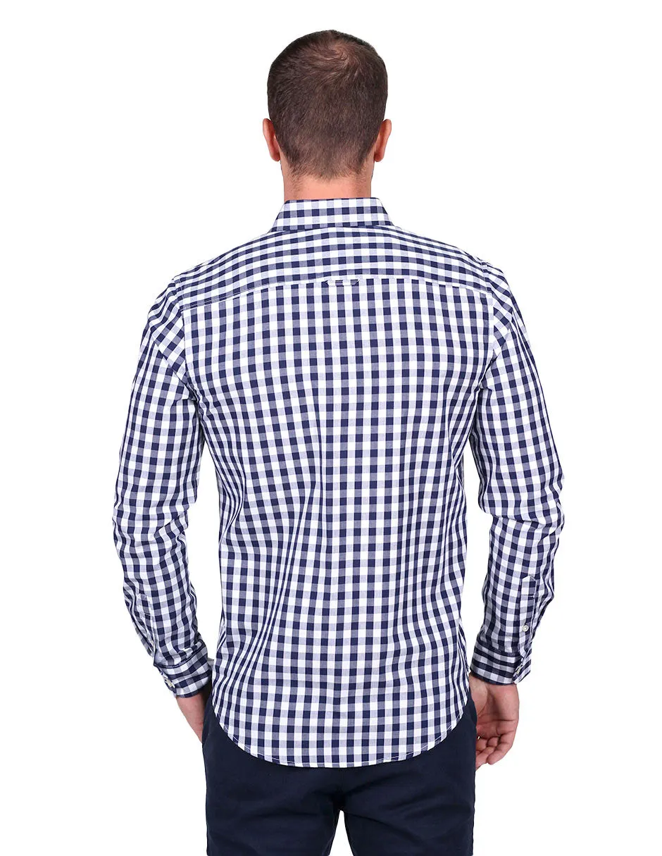 Camisas Para Hombre Manga Larga Cuadros Regular Fit Marino B25202