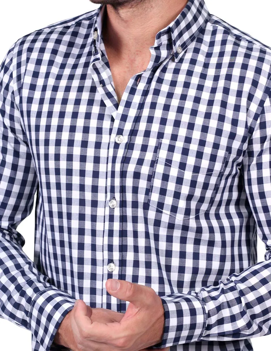 Camisas Para Hombre Manga Larga Cuadros Regular Fit Marino B25202