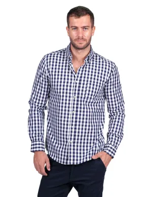 Camisas Para Hombre Manga Larga Cuadros Regular Fit Marino B25202
