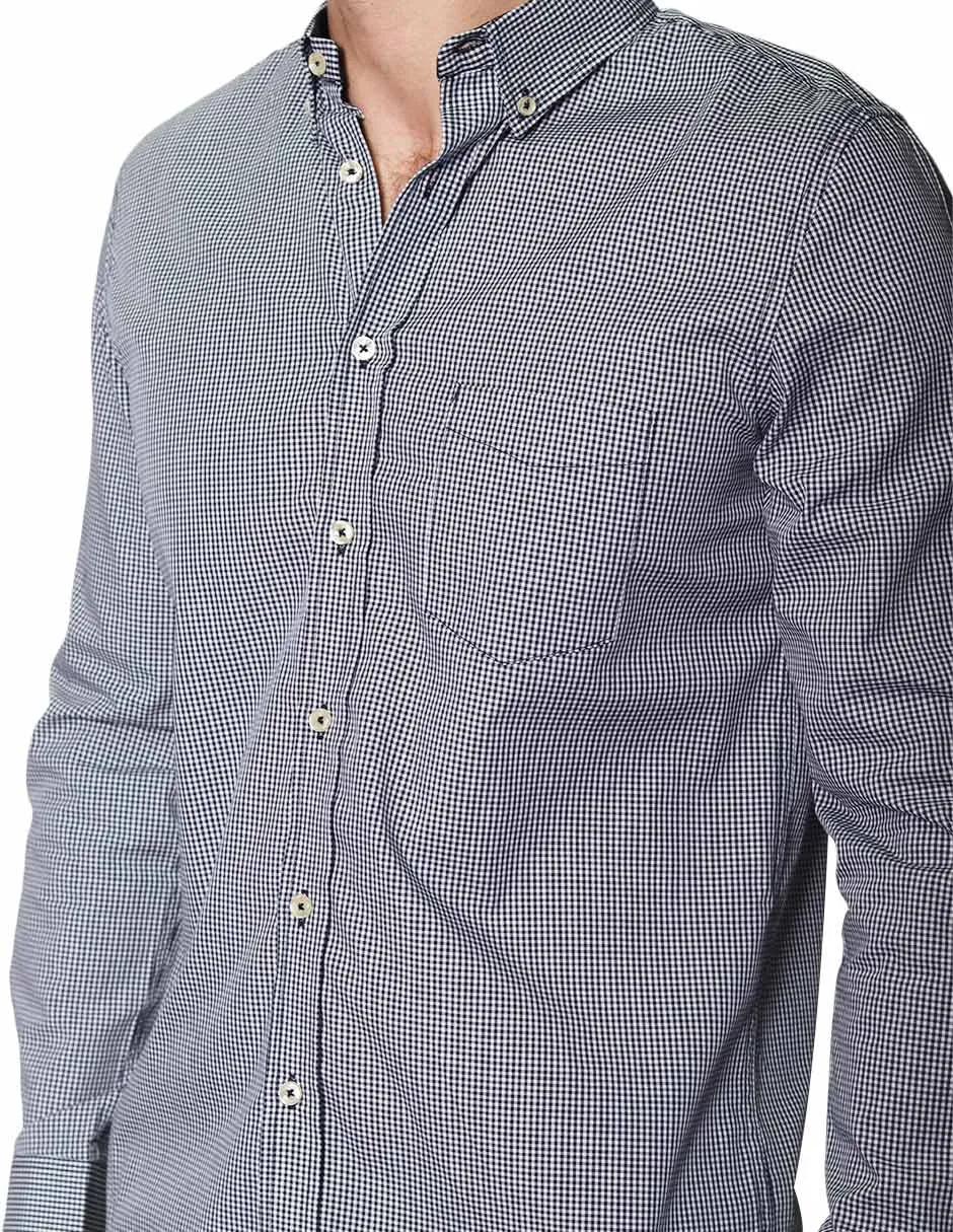 Camisas Para Hombre Manga Larga Micro Cuadros B45202 Marino