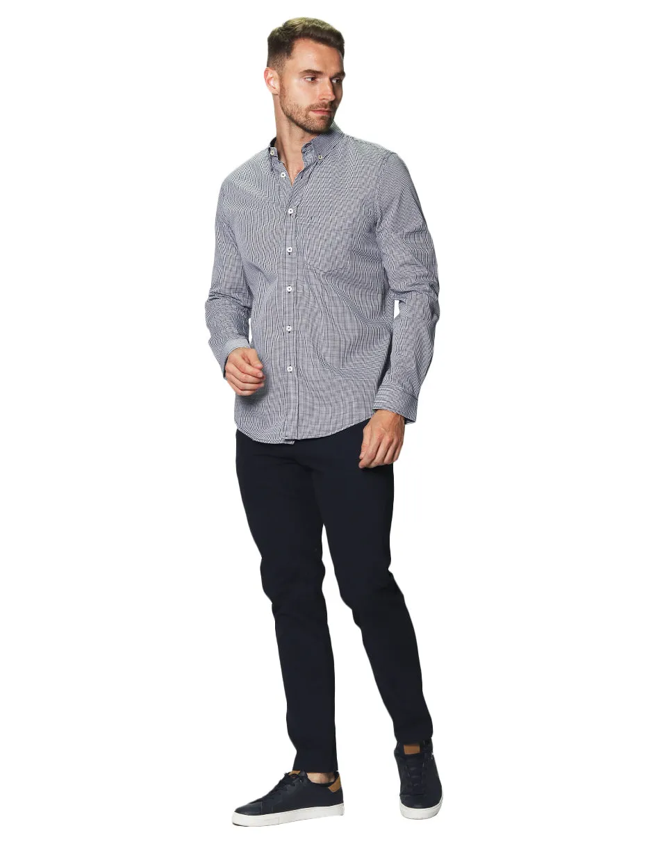 Camisas Para Hombre Manga Larga Micro Cuadros B45202 Marino