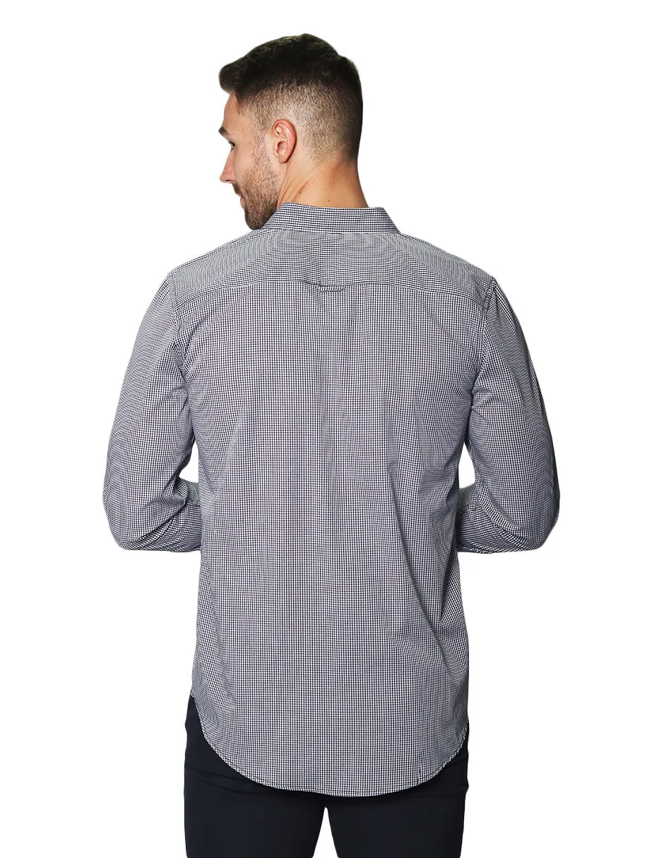 Camisas Para Hombre Manga Larga Micro Cuadros B45202 Marino