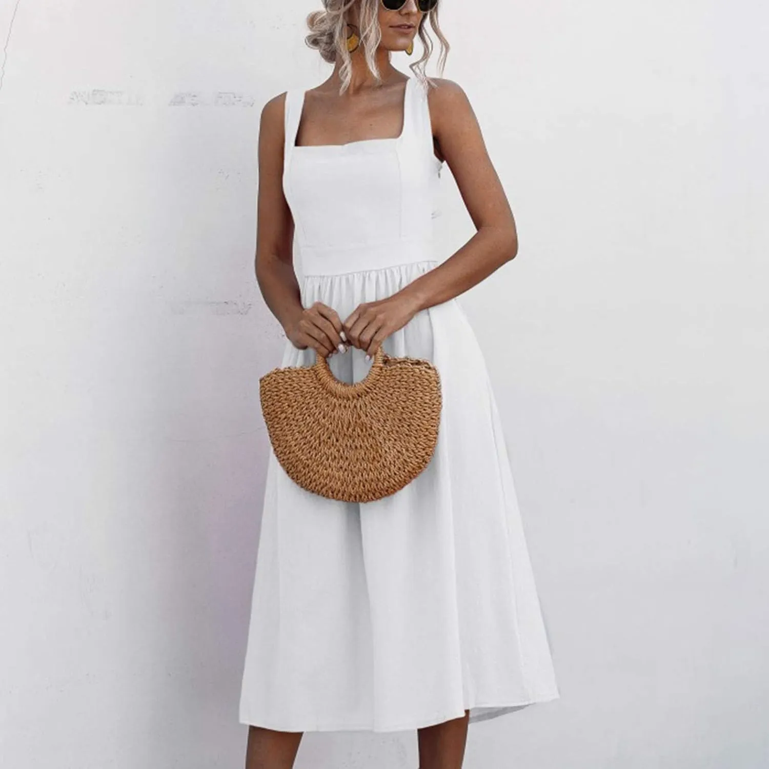 Church Dresses for Women 2025 Casual Tiered Beach Sundress Fit & Flare Flowy V Neck Sleeveless Swing Long Dress