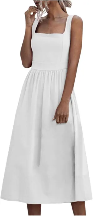 Church Dresses for Women 2025 Casual Tiered Beach Sundress Fit & Flare Flowy V Neck Sleeveless Swing Long Dress