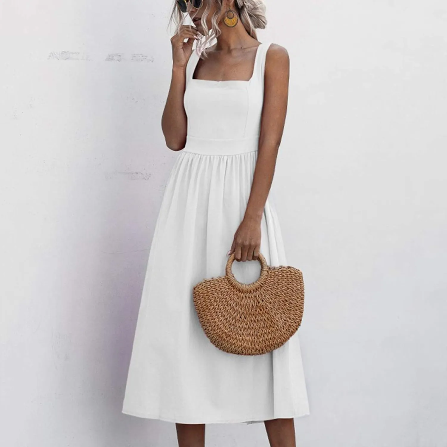 Church Dresses for Women 2025 Casual Tiered Beach Sundress Fit & Flare Flowy V Neck Sleeveless Swing Long Dress