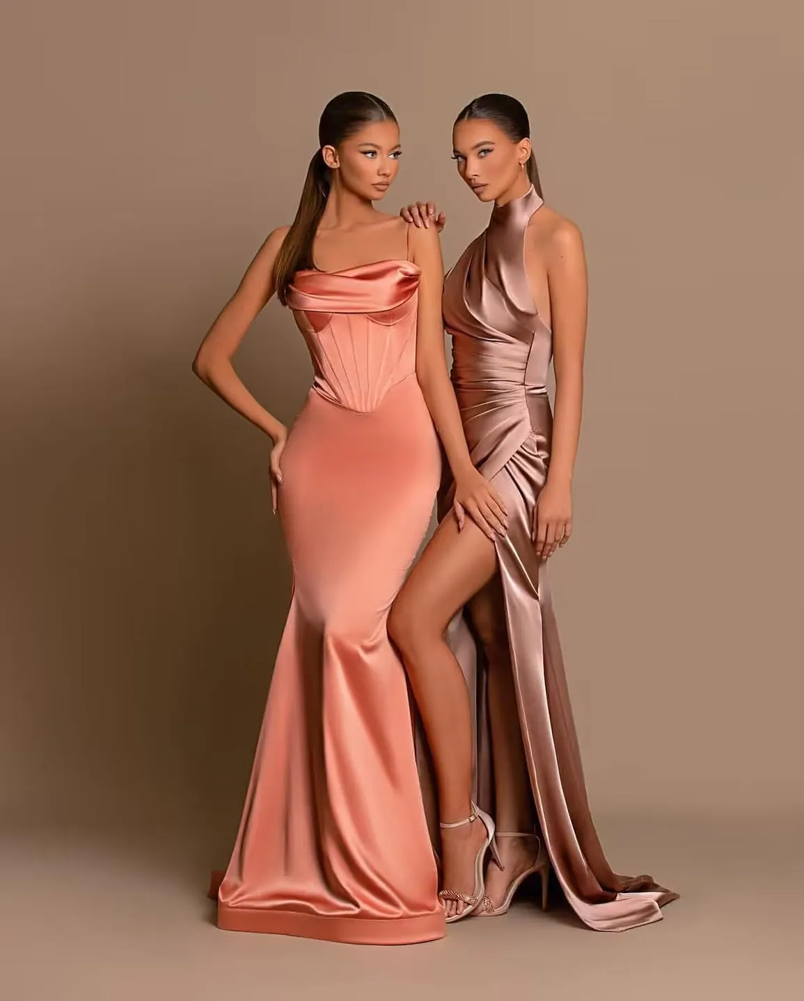 Clothfun Halter Satin Bridesmaid Dresses Long Mermaid Prom Dress for Women Formal Party Evening Gown with Slit