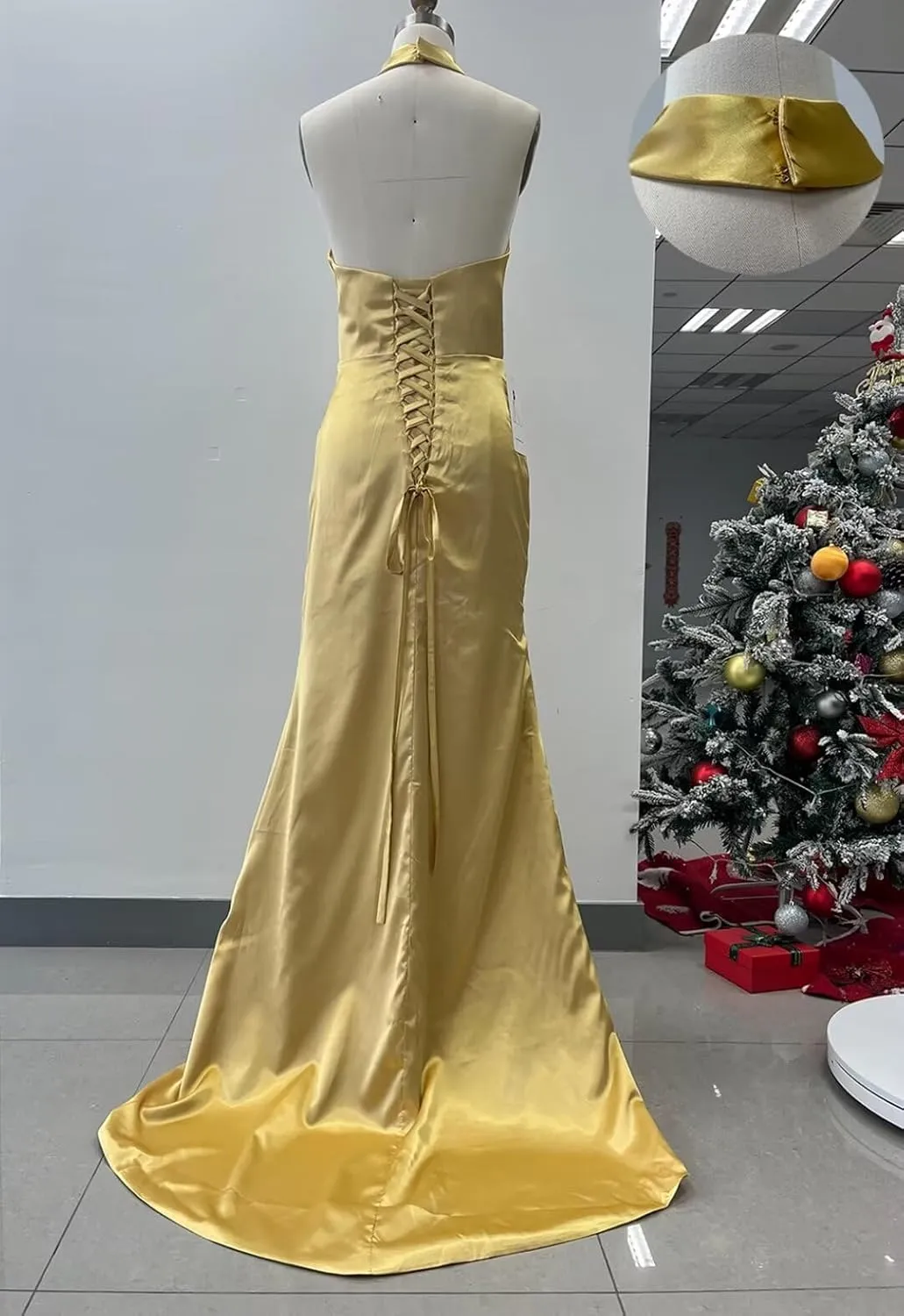 Clothfun Halter Satin Bridesmaid Dresses Long Mermaid Prom Dress for Women Formal Party Evening Gown with Slit