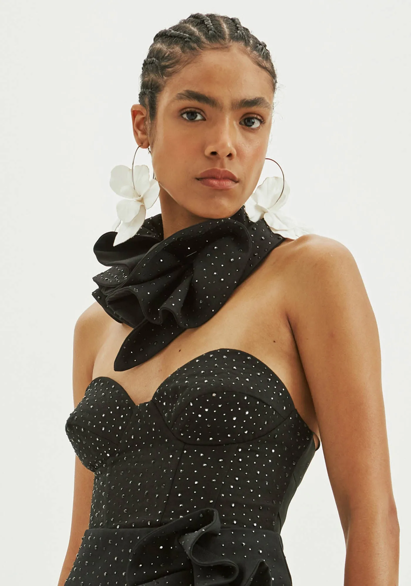 Cropped Amarante Preto Com Apliques E Alça Remo