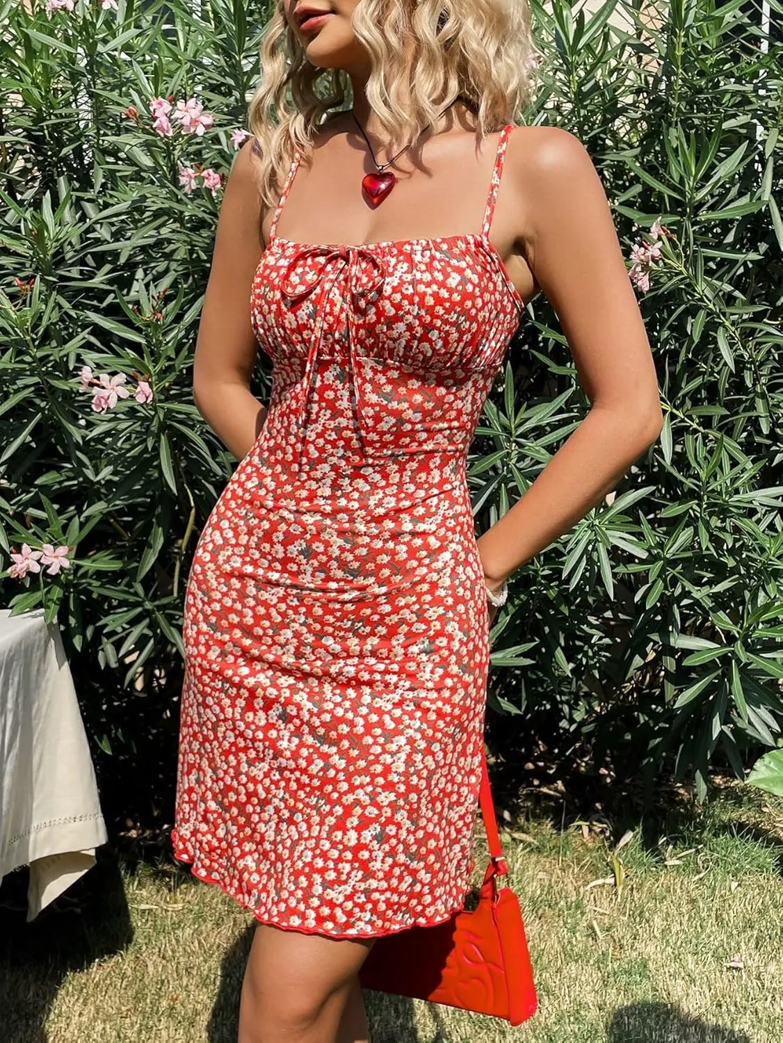 Floerns Women's Summer Floral Cherry Print A Line Short Cami Dress