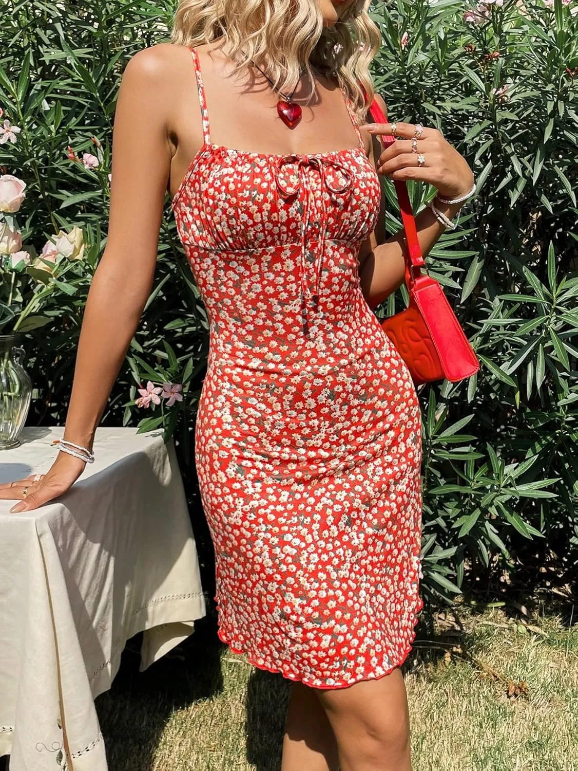 Floerns Women's Summer Floral Cherry Print A Line Short Cami Dress