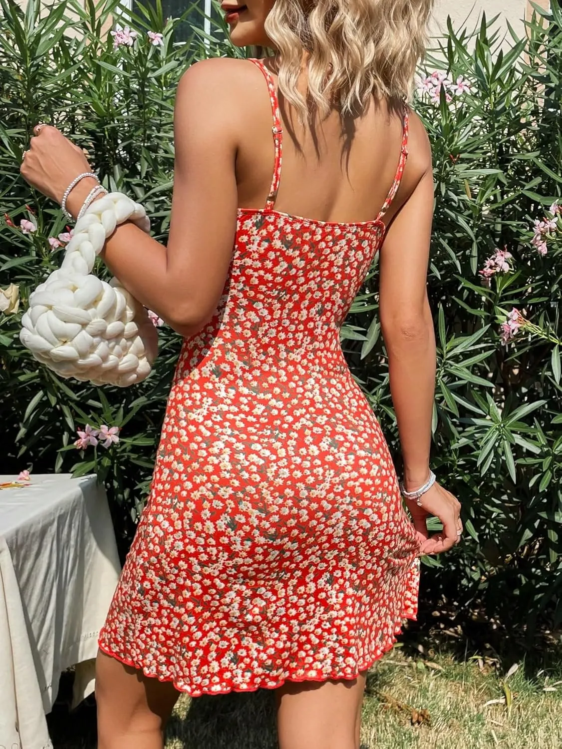 Floerns Women's Summer Floral Cherry Print A Line Short Cami Dress