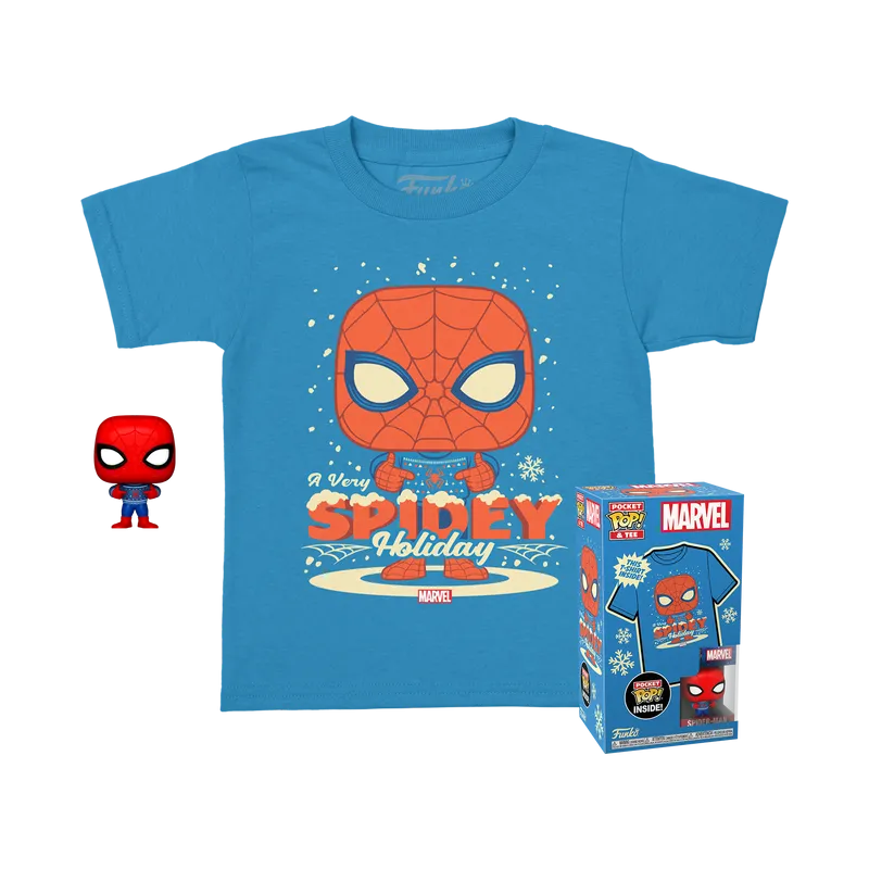 Funko Pop Keychain & Tee: Marvel Holiday - Playera Infantil Chica Con Llavero Spiderman