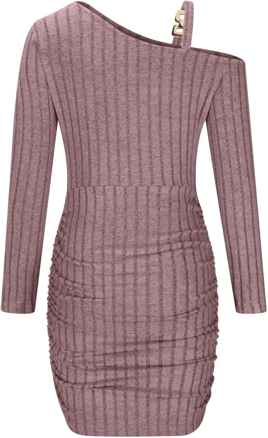 HGps8w Sweater Dress for Women Sexy Cold Shoulder Chain Strap Slim Fit Ribbed Knit Cocktail Party Bodycon Mini Dresses