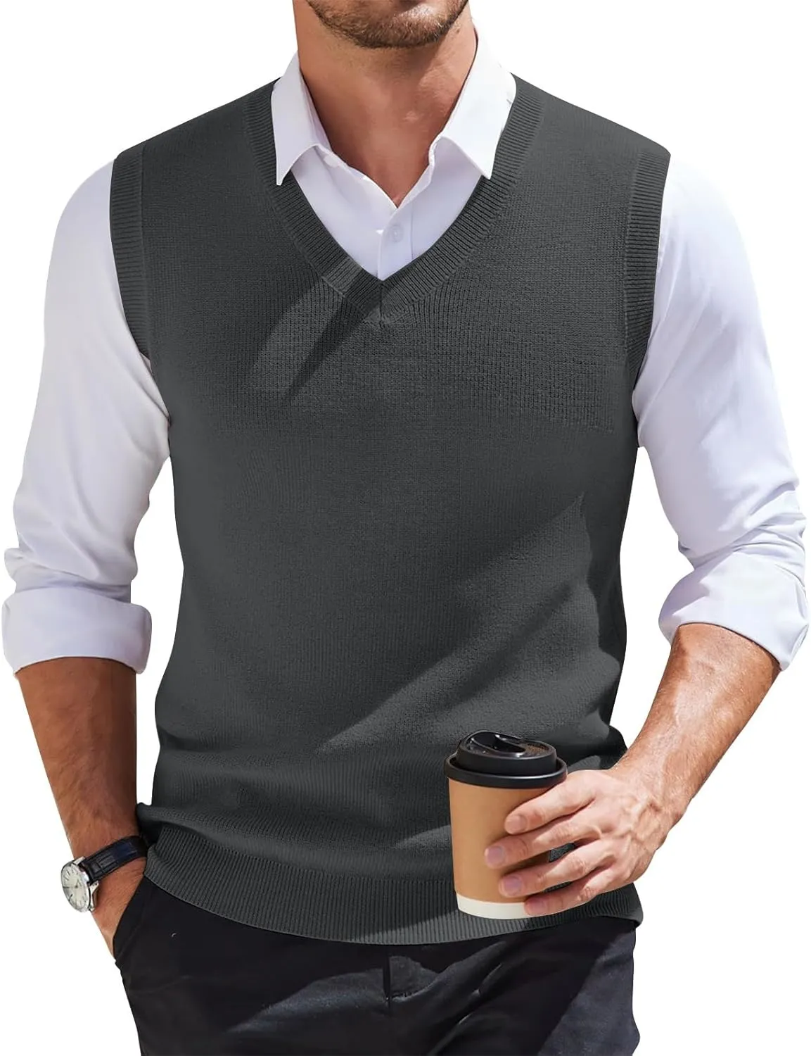 HXHYQKP Mens Sweater Vest Business Work V Neck Sleeveless Pullover Slim Fit Casual Knitwear Tops