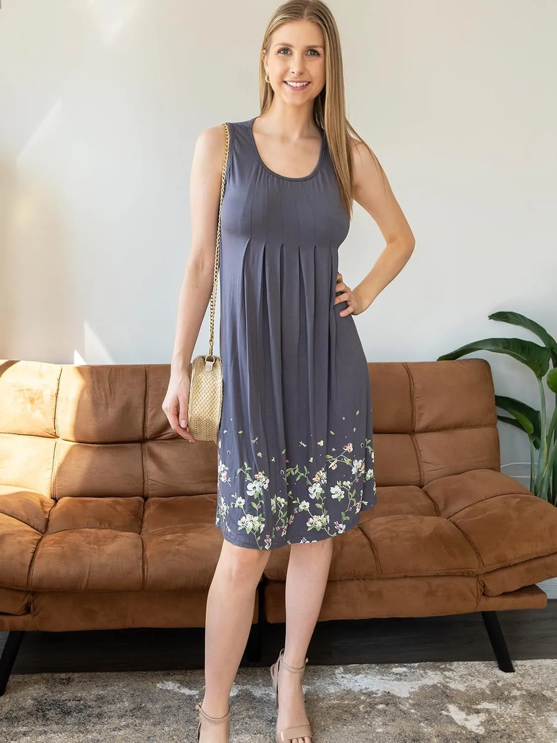 KILIG Womens Summer Dresses 2025 Casual Pleated Floral A-line Tank Sundress Beach Vacation Cruise Outfits