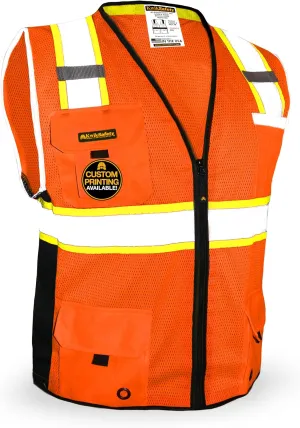 KwikSafety - Charlotte, NC - BIG KAHUNA Safety Vest [11 Pockets] Class 2 ANSI OSHA Reflective High Visibility Heavy Duty Surveyor Construction Lightweight Industrial Work Gear/Orange Large