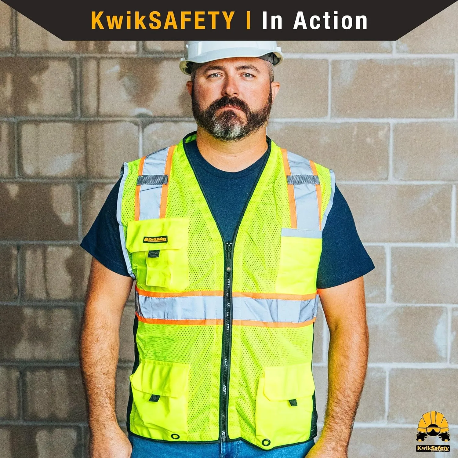 KwikSafety - Charlotte, NC - BIG KAHUNA Safety Vest [11 Pockets] Class 2 ANSI OSHA Reflective High Visibility Heavy Duty Surveyor Construction Lightweight Industrial Work Gear/Orange Large