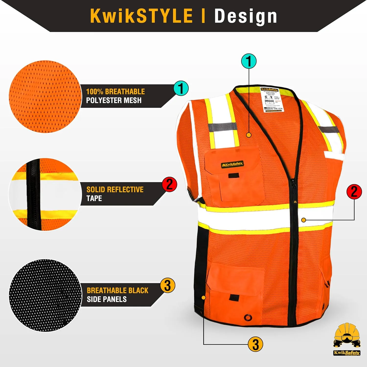 KwikSafety - Charlotte, NC - BIG KAHUNA Safety Vest [11 Pockets] Class 2 ANSI OSHA Reflective High Visibility Heavy Duty Surveyor Construction Lightweight Industrial Work Gear/Orange Large