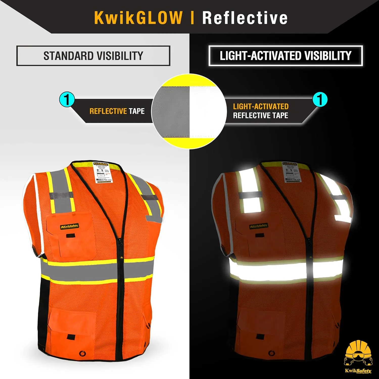 KwikSafety - Charlotte, NC - BIG KAHUNA Safety Vest [11 Pockets] Class 2 ANSI OSHA Reflective High Visibility Heavy Duty Surveyor Construction Lightweight Industrial Work Gear/Orange Large