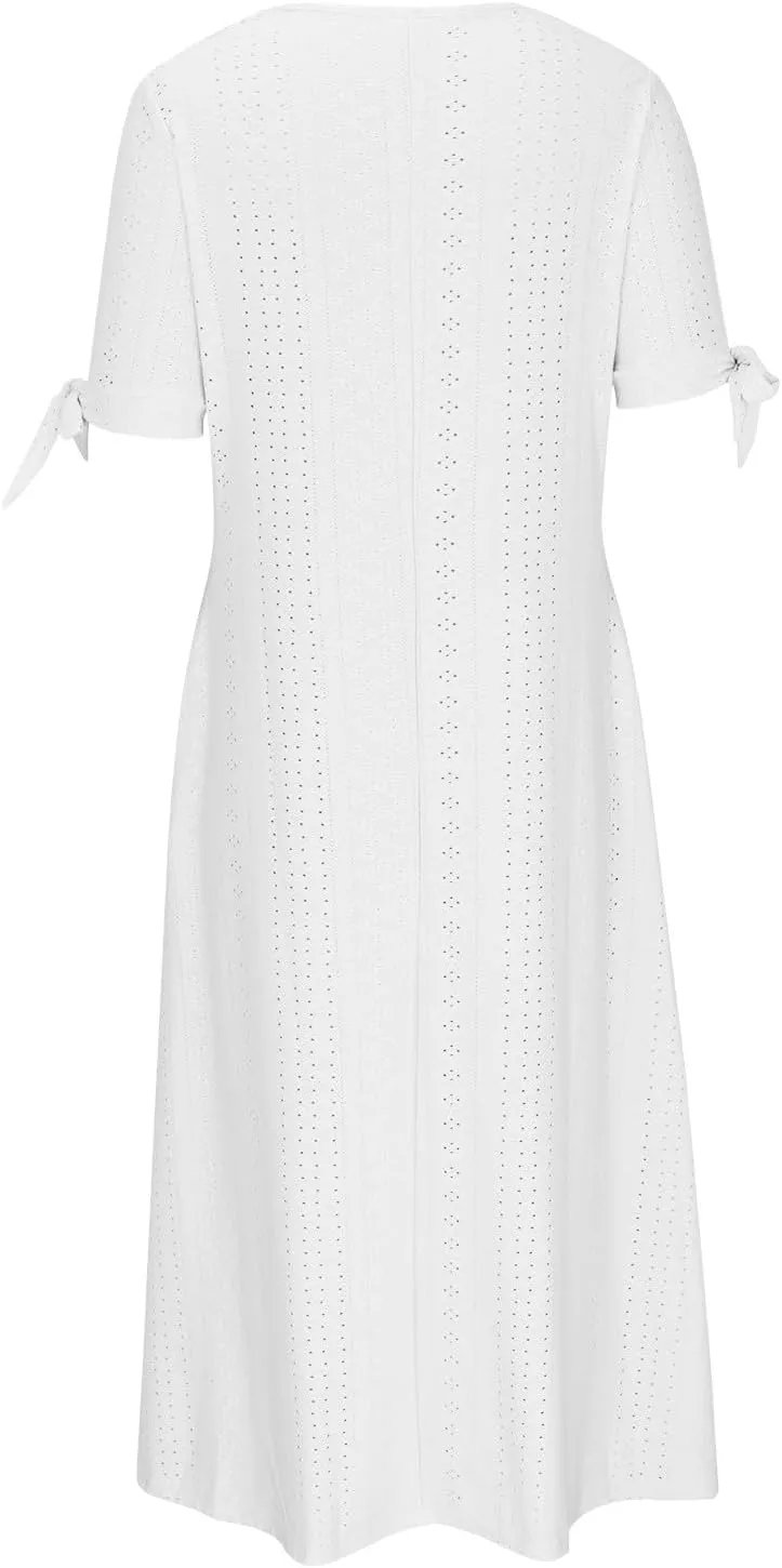 Maxi Long Dresses for Women 2025 Trendy Short Sleeve Eyelet Tshirt Dress Casual Summer Beach Vacation Sundress