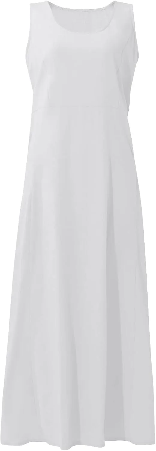 Plus Size Cotton Linen Summer Dresses for Curvy Women 2025 Sleeveless Maxi Vacation Beach Sundresses with Pockets