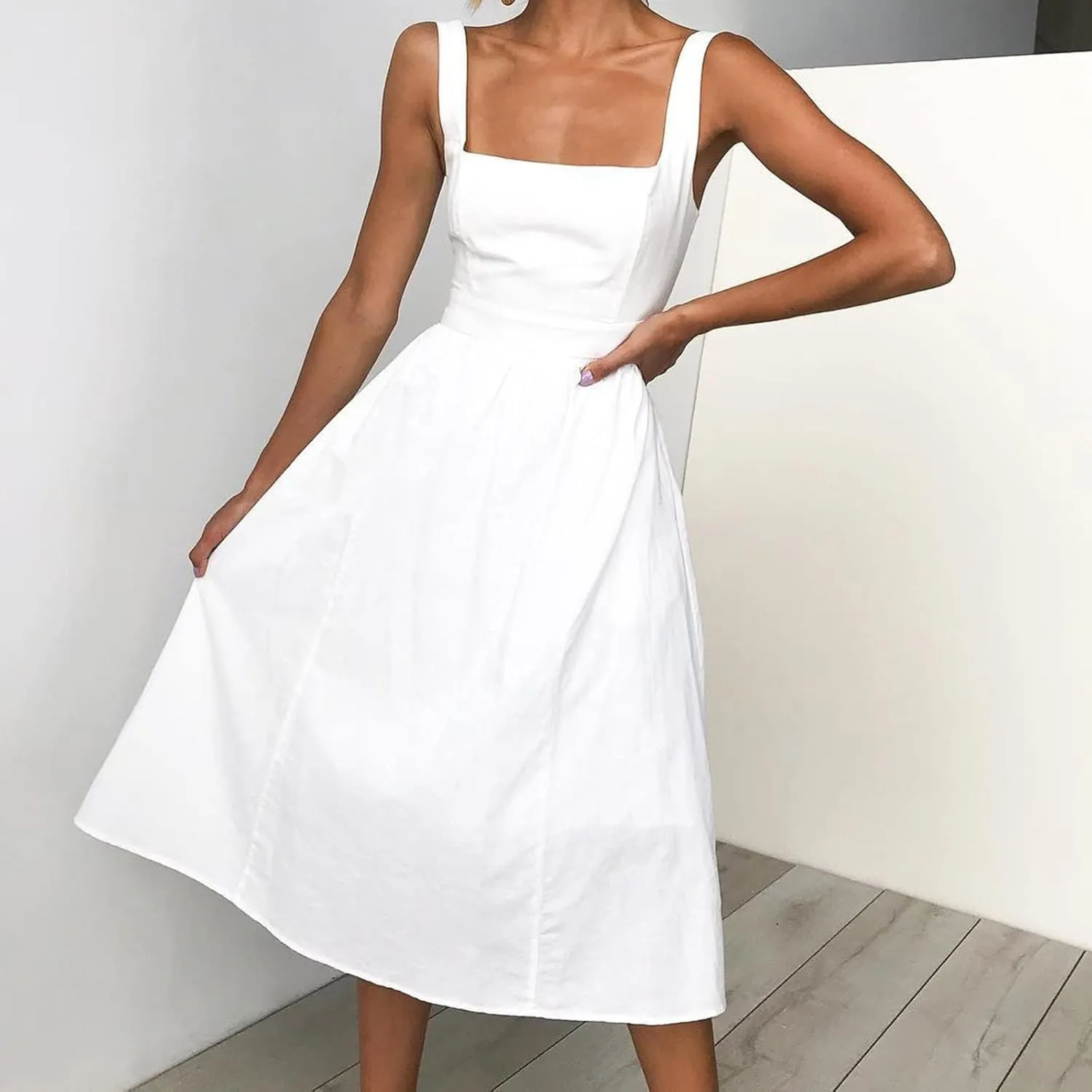 Plus Size Dresses for Curvy Women Casual Tiered Beach Sundress Fit & Flare Flowy V Neck Sleeveless Swing Long Dress