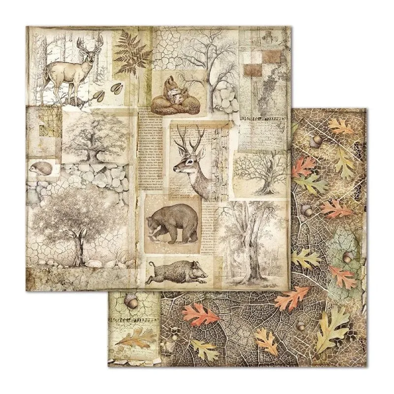 Set Papeles Scrap Forest 8x8 10 Hojas Stamperia
