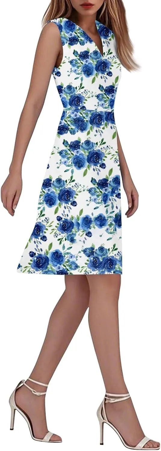 Summer Dresses for Women Casual Flowy Elegant Wedding Dress Ruffle Sleeveless Floral Dresses Sexy Midi Chiffon Dress