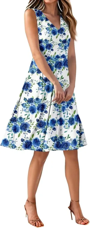 Summer Dresses for Women Casual Flowy Elegant Wedding Dress Ruffle Sleeveless Floral Dresses Sexy Midi Chiffon Dress