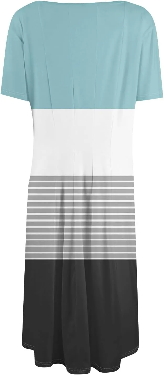 Summer Dresses for Women Flowy Casual Midi Dresses Aline Beach Tshirt Dress Floral Short Sleeve Dress with Pockets