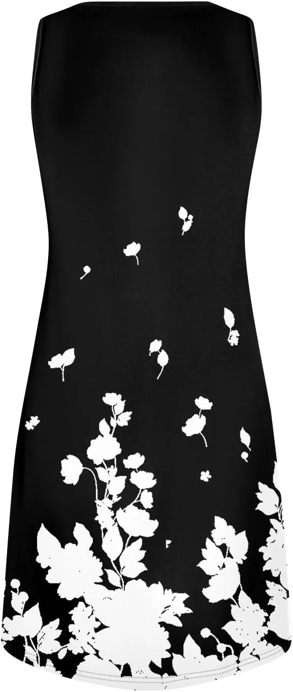 Summer Dresses for Women V-Neck Sundresses Sleeveless Loose Sleep Dress Beach Tank Dress Floral Casual T Shirt Dresses