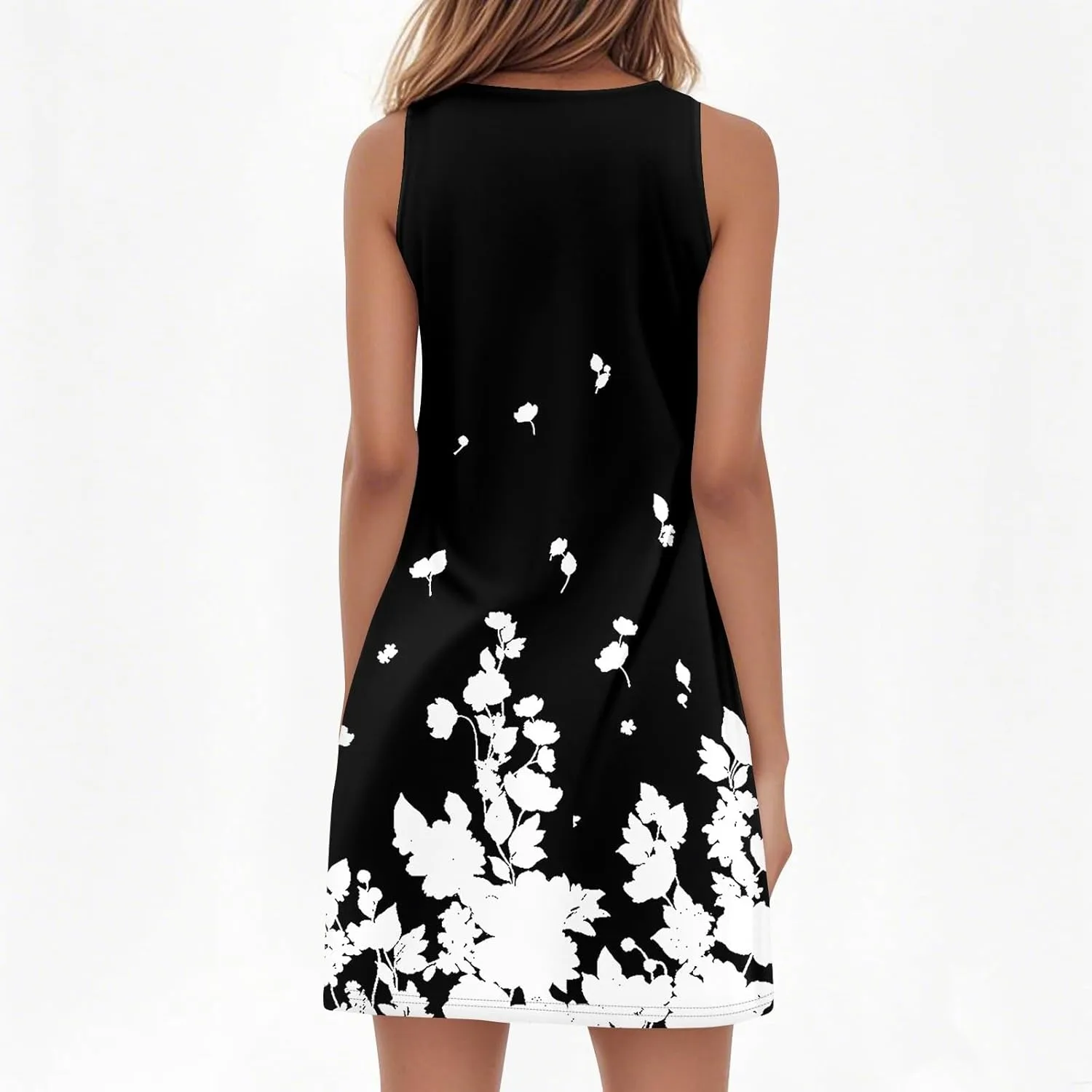 Summer Dresses for Women V-Neck Sundresses Sleeveless Loose Sleep Dress Beach Tank Dress Floral Casual T Shirt Dresses