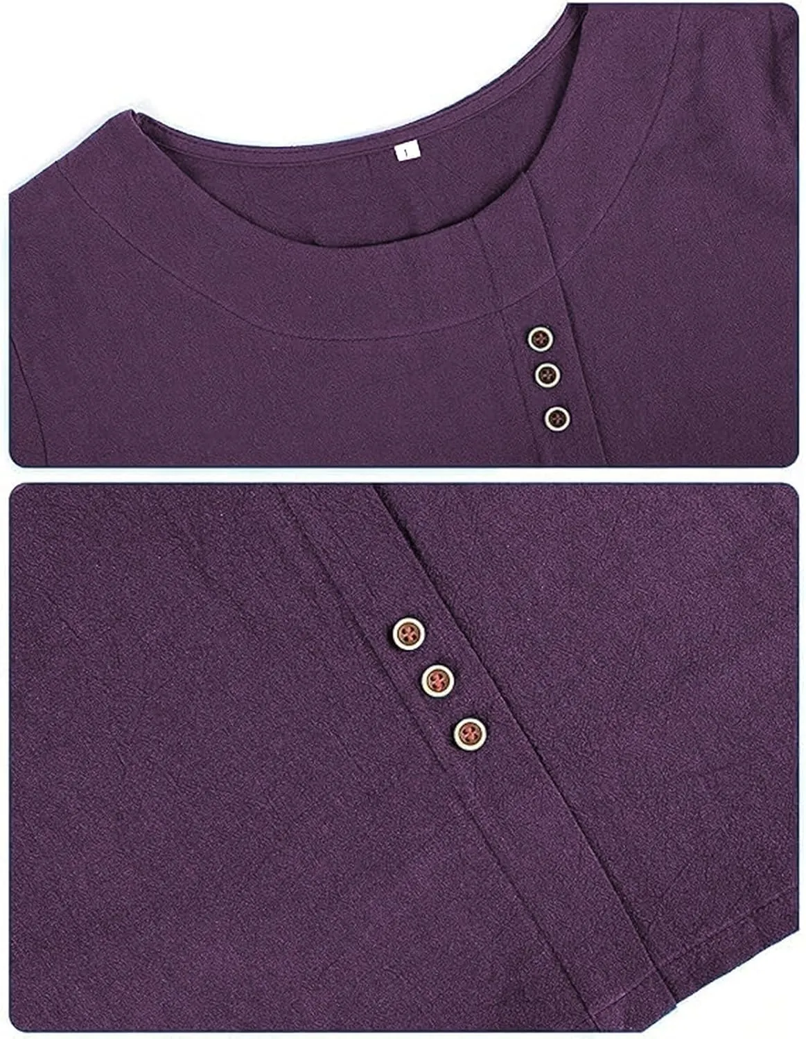Summer Linen Shirt Women's - Floral Stitch Detail & Button Closure, Relaxed Fit Casual Tee, Moisture-Wicking