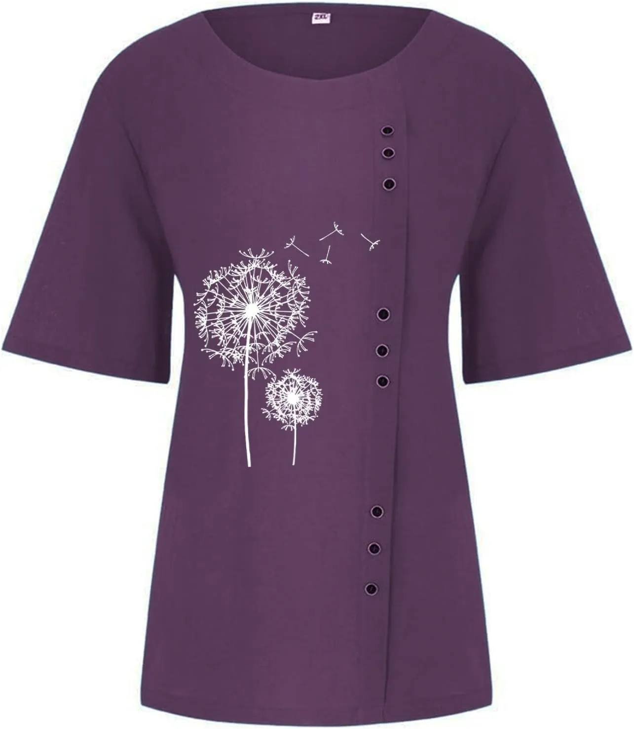 Summer Linen Shirt Women's - Floral Stitch Detail & Button Closure, Relaxed Fit Casual Tee, Moisture-Wicking