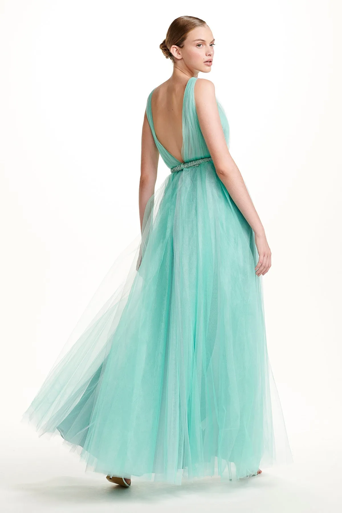 Vestido Longo Tule com Tressê