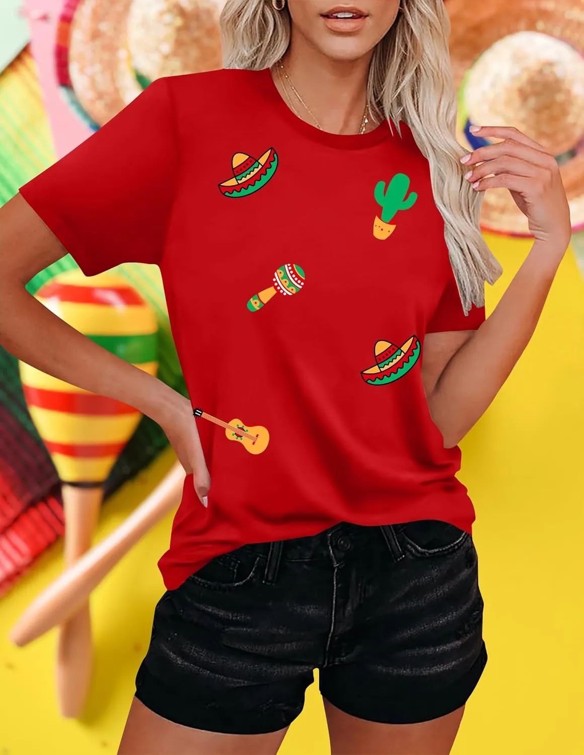 VVNTY Cinco De Mayo T Shirt for Women: Let's Fiesta Shirts Funny Mexican Party Tee Sombrero 5 De Mayo Graphic Tops