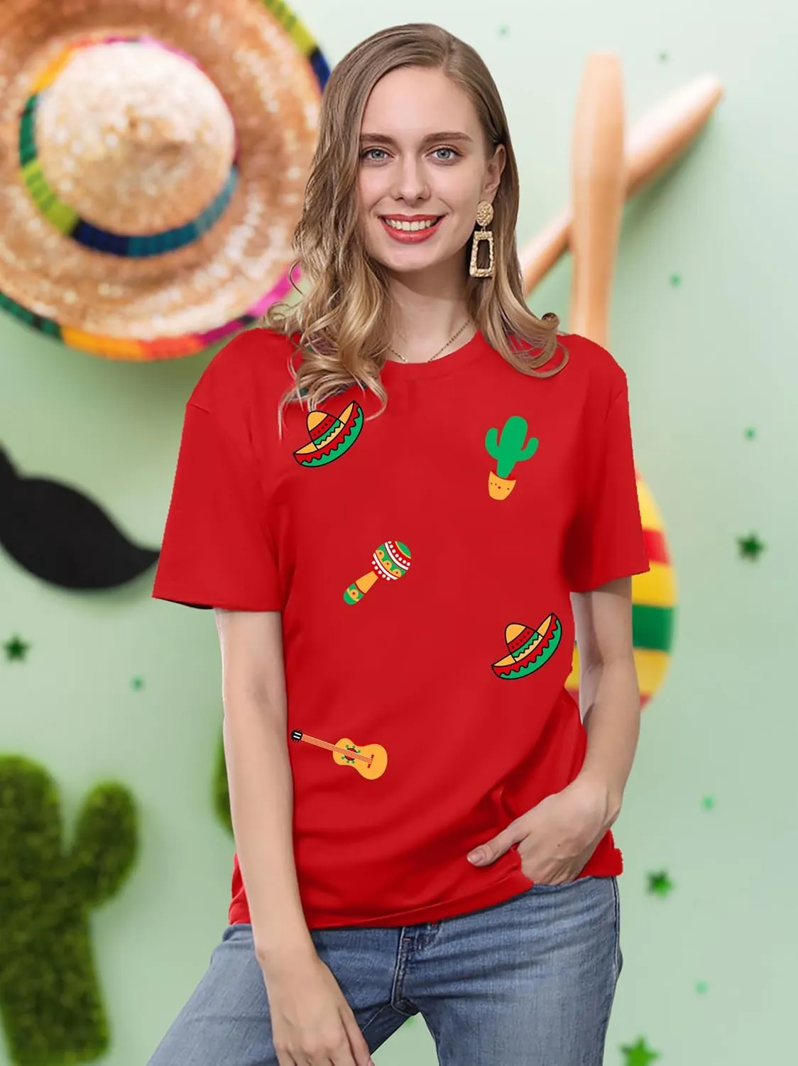 VVNTY Cinco De Mayo T Shirt for Women: Let's Fiesta Shirts Funny Mexican Party Tee Sombrero 5 De Mayo Graphic Tops