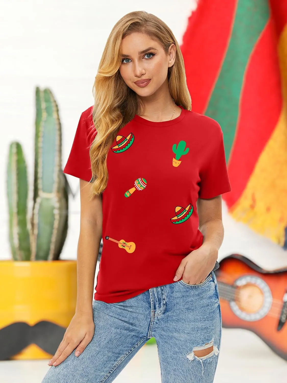VVNTY Cinco De Mayo T Shirt for Women: Let's Fiesta Shirts Funny Mexican Party Tee Sombrero 5 De Mayo Graphic Tops